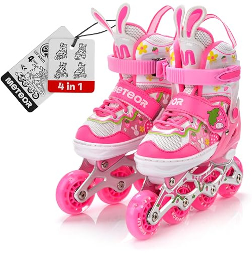 Inline Skates 4in1 Children's Kids Inliners Roller Skates Rollers Quad Skates Carbon Children's Inline Skates Adjustable Shoe Big Wheels