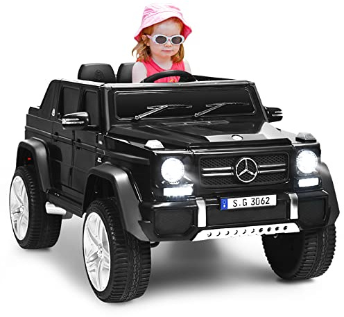 Maxmass Kids Electric Car, Licensed Mercedes Benz 12V Battery Powered Electric Truck with Remote Control, Horn, Music, USB/TF, Lights, 2-Seater Children Ride on Car for 3-8 Years Old (Black)