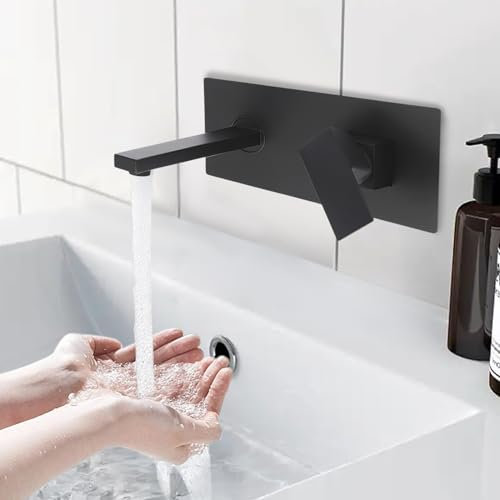 Wasserhahn Wandmontage Mischbatterie Unterputz Spültischarmatur Küchenarmatur Badewasserhahn für Wohnungen Restaurants Einkaufszentren, Einfach zu Bedienen, Drahtziehen Schwarz