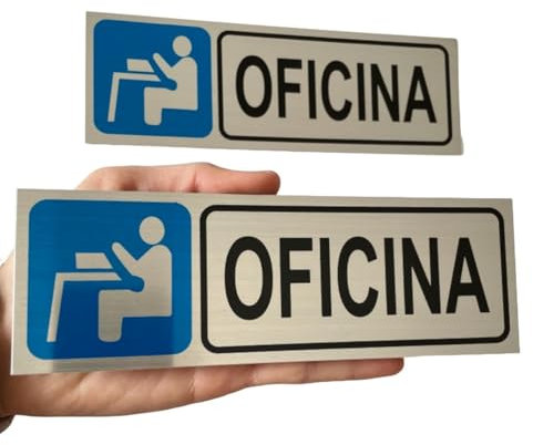Netuza - Señales Adhesiva PACK 2 Placas OFICINA - Aluminio Acero Inoxidable 180x60 mm| Placa puerta | Señal informativa | Cartel Puerta