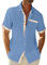 Generic Men's Linen Short Sleeve Shirt - Blue, 3XL