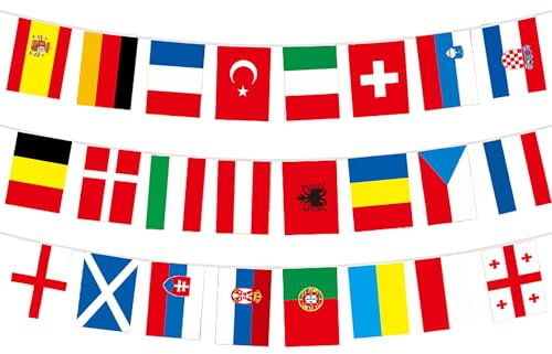 2024 Football Bunting Decorations, 2024 Bunting Flags European Cup 2024 Bunting Flags -Includes 24 Teams for Garden, Bar, Restaurant, Party Decoration
