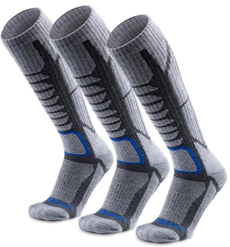 WEIERYA Skisocken,Merinowolle ski socken für Herren Damen Geeignet für Skifahren,Snowboarden,Outdoor Wintersport,Grau 3 Paar (45-48)