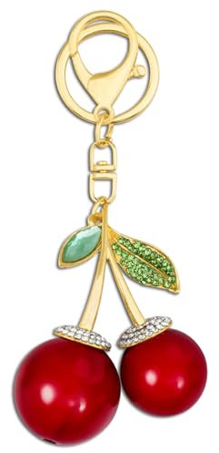 Cherry Schlüsselanhänger für Taschen, Geldbörsen, Anhänger für Handtaschen, Kirsche, Accessoires, Muttertag, Geburtstagsideen, Grün , Small