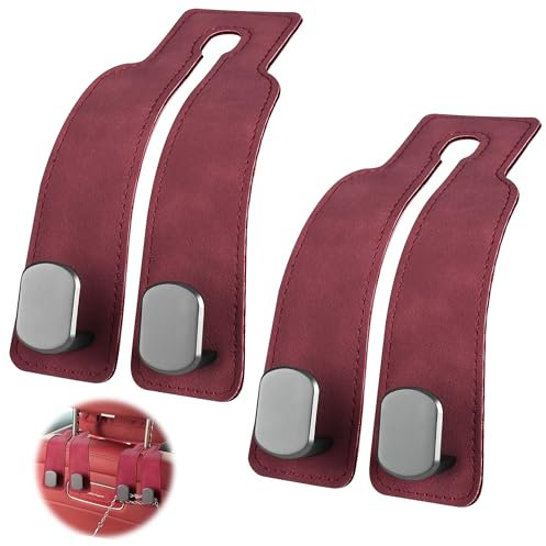 BOENFU Car 2 Pack Car Seat Hooks, Car Seat Back Storage Hook for Headrest, Car Bag Hook Double Car Hook, Auto Seat Hook Hangers Car Seat Organizer Hooks (Red-2 Pack)