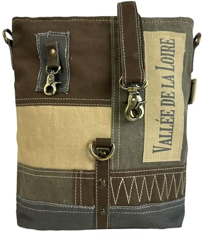 Sunsa Taschen Damen. Patchwork Umhängetasche aus Canvas/Leinwand & Leder | Handtasche Patchwork Design. Mittelgroße Damentasche mit viel Fächer. Crossbody als Geschenkideen für Frauen