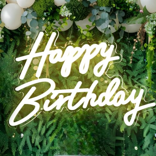 Happy Birthday Sign Large Size 22.5x14inch 5V Happy Birthday Neon Sign for Backdrop with Dimmer Switch 10 Adjustable Brightness Reusable Happy Birthday Light up Sign for Birthday Party (Warm White)
