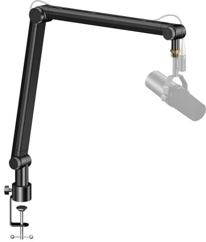 Bras Micro Bras de flèche réglable for Microphone rotatif à 360 °, bureau de micro en alliage d'aluminium robuste, support de Table, ciseaux pliables, bras de montage stables(Without phone clip)