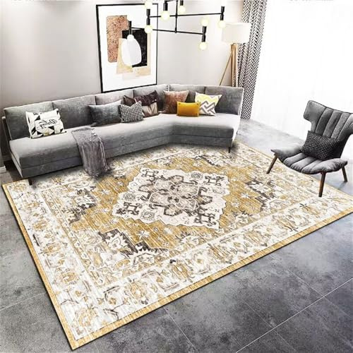 DJHWWD Rugs Rugs Kinderzimmer Teppich Vintage Blumenmuster weicher waschbarer Teppich 120x180CM Gelb Kinderzimmer Teppich