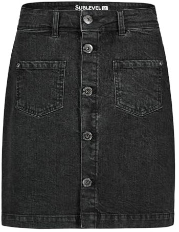 Sublevel Damen Mini Jeans Rock LSL-493 kurzer Damenrock sichtbare Knopfleiste Black Denim B141 L