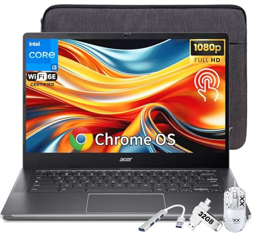 acer Chromebook Plus 514 Ordinateur portable à écran tactile, écran large IPS 14 pouces rétroéclairé à DEL FHD, Intel 8-Core i3-N305, 8 Go LPDDR5, 512 Go SSD, Wi-Fi 6E, Bluetooth 5, Google AI, Chrome