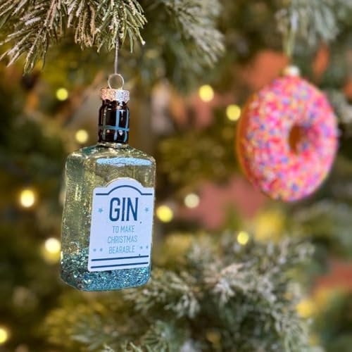 Food or Drink Glass Christmas Bauble (Gin Bottle 11x4.5x3cm)