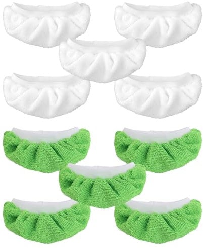 Tinoaly 10pcs Steam Mop Pads, Microfiber Cloths Cover Washable Steam Mop Replacement Pads Compatible with Bissell Steam Shot, Dupray, PurSteam, Comforday Handheld Steam Cleaner (White, Green)