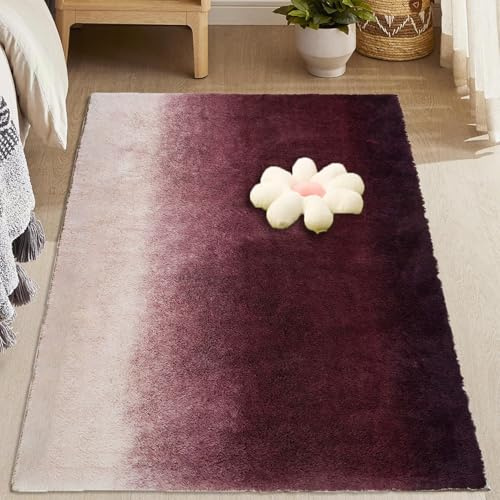 CUIMEI Teppich Hochflor Flauschig 50 x 100 cm, Anti-Rutsch Unterseite, Waschbar Bis 30 Grad, Super Soft, Felloptik, Einfache Reinigung, Teppich Hochflor Waschbar, Dunkelrot
