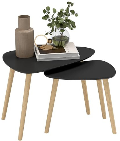 HOMCOM Lot de 2 Tables Basses gigognes Design scandinave Pieds en Bois et Plateau en Bois, Noir
