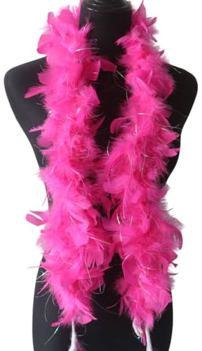TOZBLEU Boa Piume, Sciarpa di Piume, Lunghezza 120 cm, Accessorio per Costumi, Charleston, Anni 20, Flapper, Carnevale, Festa a Tema (Rosa Rossa + Seta Colorata)