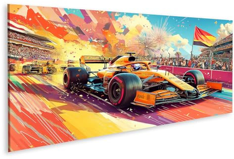 islandburner Bild auf Leinwand Buntes Formel 1 Rennen mit Feuerwerk und Flagge für Wohnzimmer Motorsport-Fans Sportgeschäft Bilder Wandbilder Poster