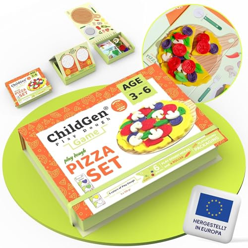 ChildGen Knete Play Dough Pizza-Set, Knete- Set, Knete, ungiftig, 100% natürliche Inhaltsstoffe, Knete, Knetset, Kinderknete, Knetezubehör, Knete ab 2 Jahre