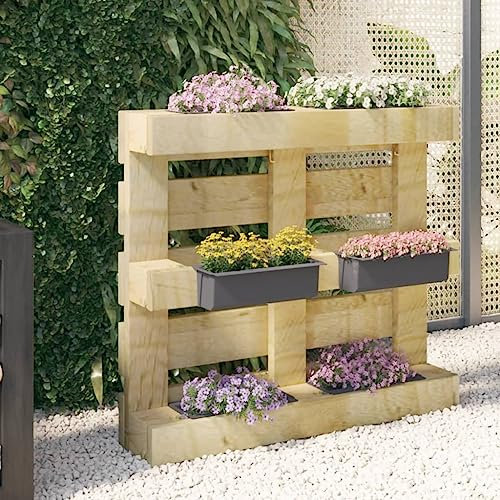 WIFESE Blumenkasten Pflanzkübel Paletten-Möbel 12 STK. Pflanzgefäß Gartenbeet Dekokasten Gartenmöbel für Garten Balkon Hinterhof Terrasse oder Eingang Dekoration im Freien Grau 36x13,5x9,5 cm