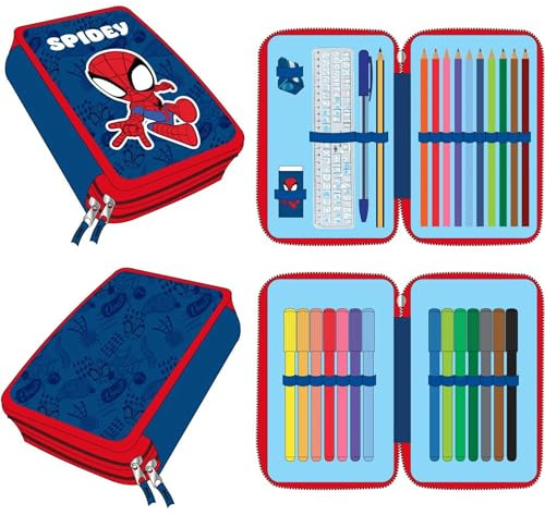 CERDÁ LIFE'S LITTLE MOMENTS Federmäppchen mit Zubehör Spidey mit Filzstiften, Bleistiften und Kugelschreibern | Schulmäppchen für Kinder mit Marvel-Design, Spidey, 12.5x19.5x4.5 cm, Lizenzprodukt
