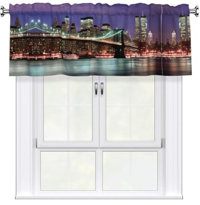 Hzhuaoeg New York Night Print Volant Fenstervorhänge, kleine Halbfenstervorhänge, Polyester-Vorhänge für Schlafzimmer, Wohnzimmer, Esszimmer, Heimdekoration