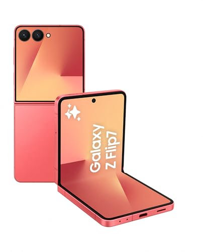 Samsung Galaxy Z Flip7 AI Phone, Thin & Light Foldable Design, Large Cover Screen, 50MP Camera, 512GB Storage, 12GB Memory, 4300mAh Battery, Coralred, 3 Year Samsung Extended Warranty (UK Version)