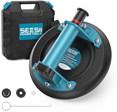 SEESII 8 Suction Cups for Glass, 200KG Tile Suction Cup Tool with ABS Pump & Handle, Heavy Duty Vacuum Glass Lifter to Lift Stone Slabs, Granite, Windows, Metal Sheets