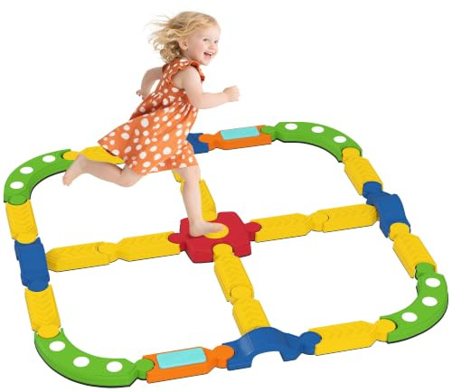 AIYAPLAY Balancierbalken Kinder Schwebebalken mit 25 Balanciersteine | Frei Kombinierbar, Montessori-Spielzeug, Rutschfester Oberfläche, Für Kinder Von 3-8 Jahren, Für Koordination