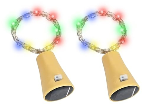 Koboko 2 Stück LED Flaschenlichter Solar, 2M 20 LED Flaschenlichterkette Korken Lichterkette, Bunt Solar Weinflaschen Lichterkette für Flasche DIY, Weihnachten, Hochzeit, Garten, Party Deko