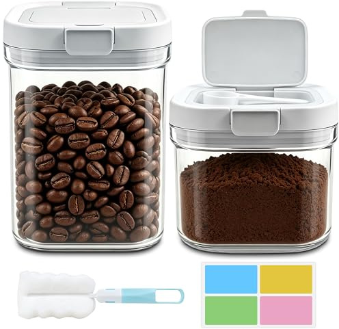 Ferenando 2 Stück Kaffeedose mit Löffel (800ml + 1300ml), Luftdicht | Feuchtigkeitsdichte Kaffeebehälter，Vielseitig Kaffeepulver Behälter zur Aufbewahrung von Protein Pulver Mehl Zucker