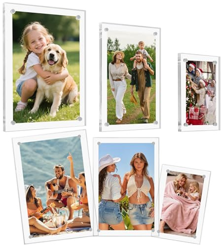 12 st/6 par akryl magnetram, transparent magnet fotoram, ramlös fotoram, dubbelsidig fotoram för familj vänner kylskåp bröllop (6 x 9 cm, 8 x 12 cm, 9 x 13 cm)