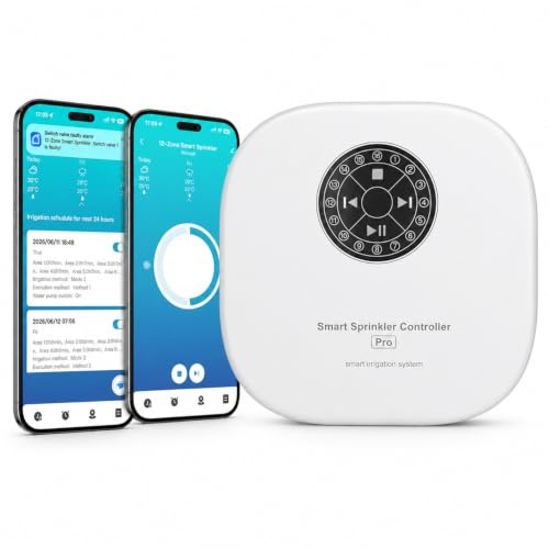 Computer di irrigazione intelligente Wi-Fi, 12 zone, controllo dell'irrigatore controllato tramite app, per giardino e prato, regolazione automatica del meteo, salto del sensore di pioggia, facile