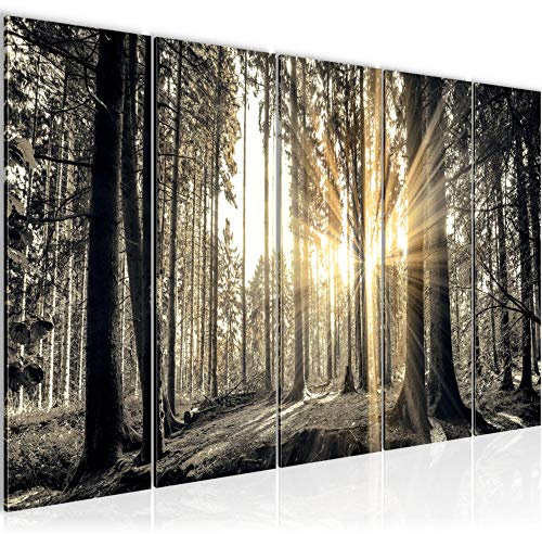 Runa Art Wandbild XXL Wald Landschaft Schlafzimmer Wohnzimmer 200 x 80 cm Grau Braun 5 Teilig - Made in Germany - 503855a