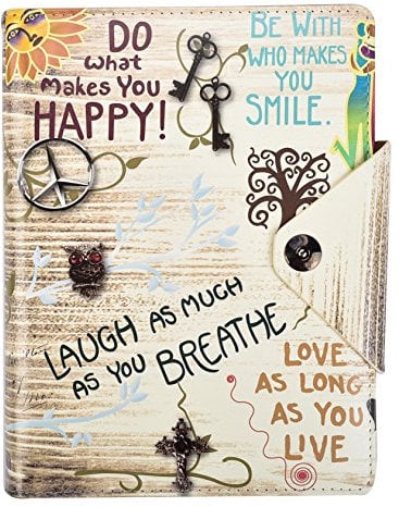 Arpan Notizbuch, A5, liniert, inspirierende Sprüche, gepolsterter Ledereinband mit Druckknopfverschluss, cremefarben