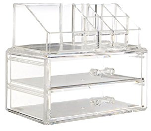 Premier Housewares Cosmetics Organiser 9 Compartment/2 Drawers, Clear, Polystyrene, 12 x 19 x 16 cm