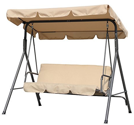 Angel Living 5860900 Hollywoodschaukel Gartenschaukel 3 Sitzer mit Sonnenschutz 173x110x151cm (Beige)
