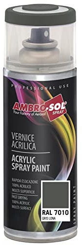 Ambro-Sol V4007010 Smalto Acrilico Multiuso, Vernice Brillante per Interni ed Esterni, Adatto per Qualsiasi Tipo di Materiale, Bomboletta Spray in Banda Stagnata Riciclabile 400 ml, Grigio Tenda