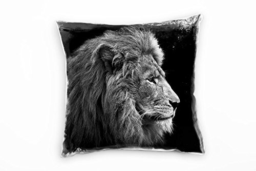 Paul Sinus Art Tiere, Löwe von der Seite, grau, schwarz Deko Kissen 40x40cm für Couch Sofa Lounge Zierkissen - Dekoration zum Wohlfühlen