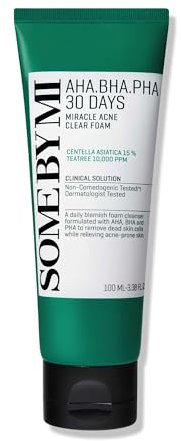 SOME BY MI AHA BHA PHA 30 Days Miracle Acne Clear Foam Cleanser 100ml - Exfoliating Cleanser with AHA BHA PHA - Salicylic Acid & Tea Tree Acne Face Wash for Blemish-Prone Skin - Korean Skincare