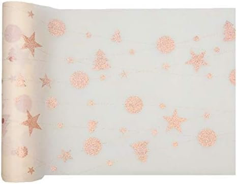 Weihnachts-Tischläufer Tischdecke Tischband MERRY CHRISTMAS mit Weihnachts-Motiven creme rosé-gold Glitzer Vlies Tisch-Dekoration Weihnachts-Deko Winter Weihnachten Advent 1 Rolle = Länge 5 Meter
