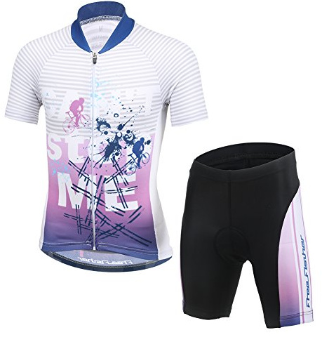 L PATTERN Kinder Radsport Bekleidung- Jungen/Mädchen Fahrrad Trikot-Set(Trikot Kurzarm+Kurz Radhose)/Radtrikot Kurzarm/Kurz Fahrradhose mit Sitzpolster, Helles Lila, 146