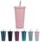 LoFone Isolierter Thermobecher mit Strohhalm, 500ml Doppelwandiger Thermobecher, Edelstahl-Kaffeetasse für eisige oder heiße Getränke (Pink)