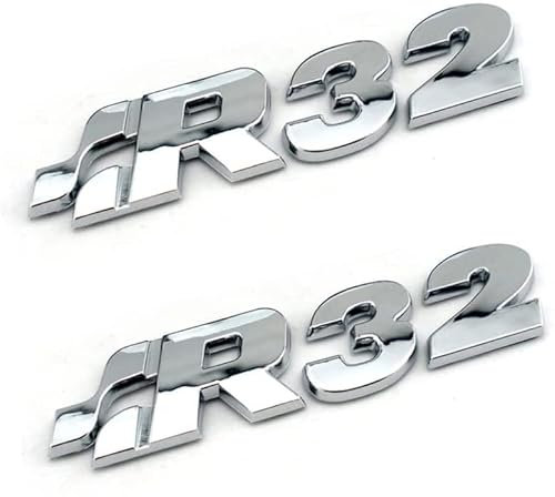 Yuzhao Aufkleber für Golf 3, 4, 5, 6, 7, MK4, MK5, Heckkofferraum, R32-Logo, Silber, 10 x 2,2 cm, 2 Stück