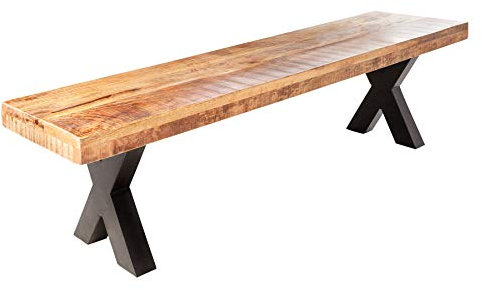 riess-ambiente.de Industrial Sitzbank Iron Craft 200cm Mangoholz mit schwarzen X-Beinen Bank Massivholzbank Küchenbank