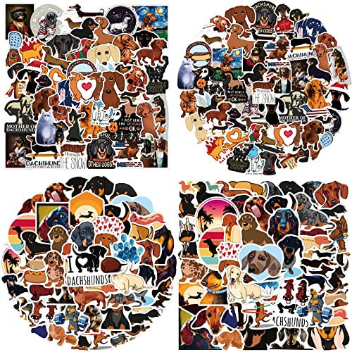 AUCEKO 100 Stück Aufkleber Pack Hund Dachshund Kawaii Tier Sticker Set wasserdichte Vinyl Sticker für Laptop Kinder Autos Motorrad Fahrrad Skateboard Gepäck Koffer Computer Aufkleber Graffiti Deca