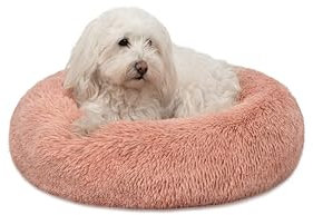 lionto Donutbett für Hunde und Katzen, Flauschiges Hundebett rund für kleine und große Heimtiere, Ø 50 cm, weiches Katzenbett aus kuscheligem Plüsch, Hundekissen mit extra Dicker Füllung, rosa