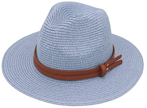 Faringoto 56–58–59–60 cm, natürlicher Panama-Strohhut, weich, geformt, Sommer, Damen, himmelblau, Einheitsgröße