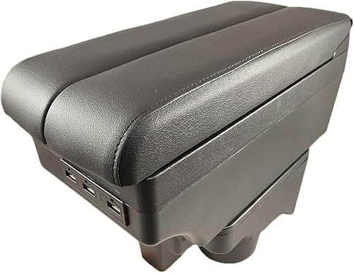 Armlehne Auto Mittelarmlehne Mittelkonsole Organizer Schwarz Konsole Leder Aufbewahrungsbox Armlehnenbox Ablagefach mit USB Schiebeverdeck Getrankehalter Kompatibel mit VW