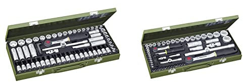 PROXXON Steckschlüsselsatz, Super-Kompaktsatz mit 3/8-Umschaltratsche, 23112, 4.5 x 2 x 0.55 cm & Steckschlüsselsatz, Komplettkasten mit 1/4-und 1/2-Umschaltratsche sowie Schraubendrehergriff