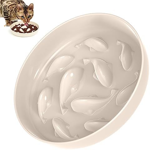 IOKHEIRA Slow Feeder Katze, Anti Schling Napf für Katzen und Kleine Hunde, Interaktiver Pet Fressnapf, Langsam Fütterung Hundenapf Katzennapf, Reduziert Verschlucken und Überessen, Weiß